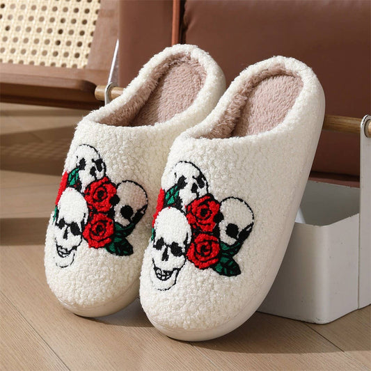 HALLOWEEN CARTOON SKULL PATTERN COTTON SLIPPERS