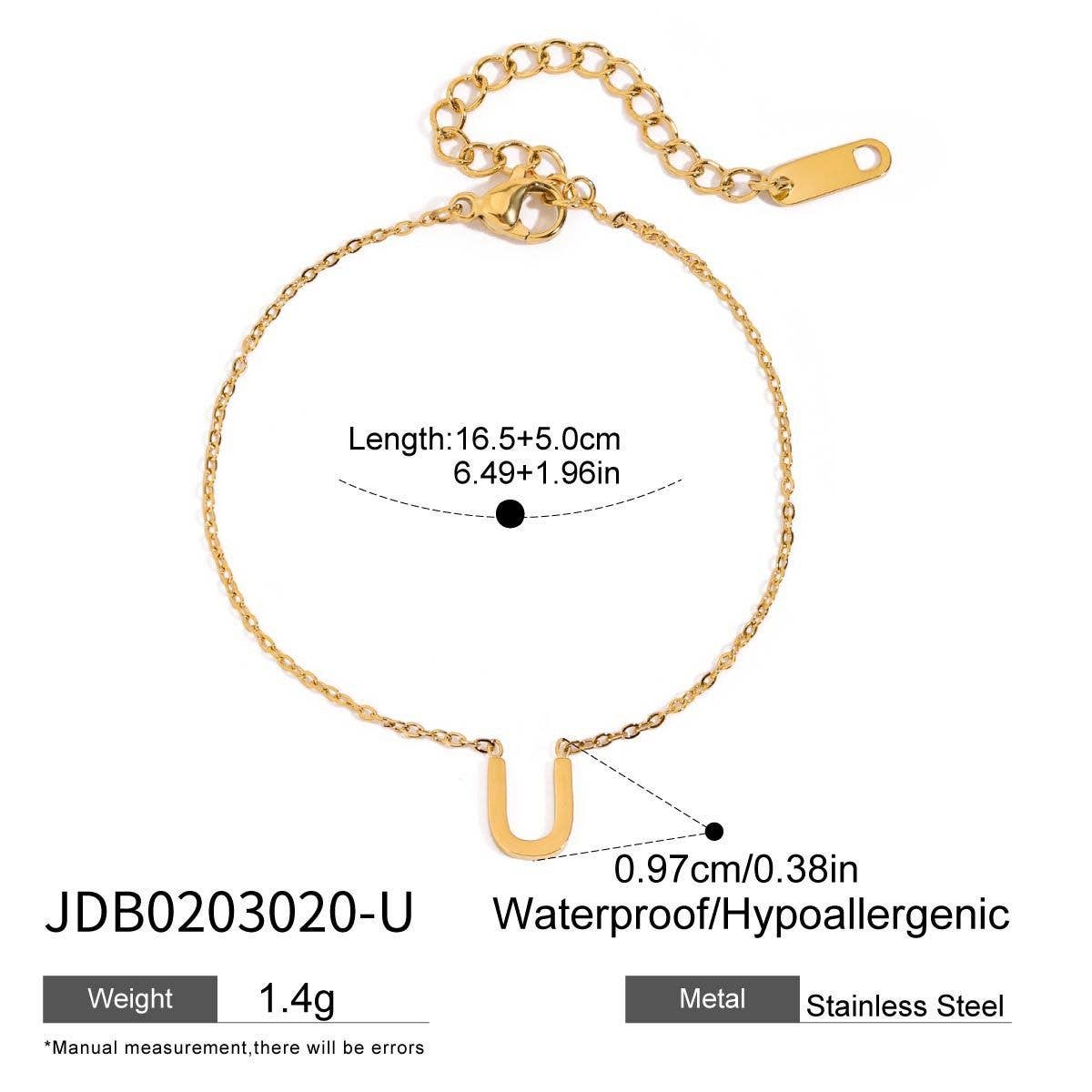 18K Gold Titanium Letter Necklace & Bracelet Set_CWAJE4743