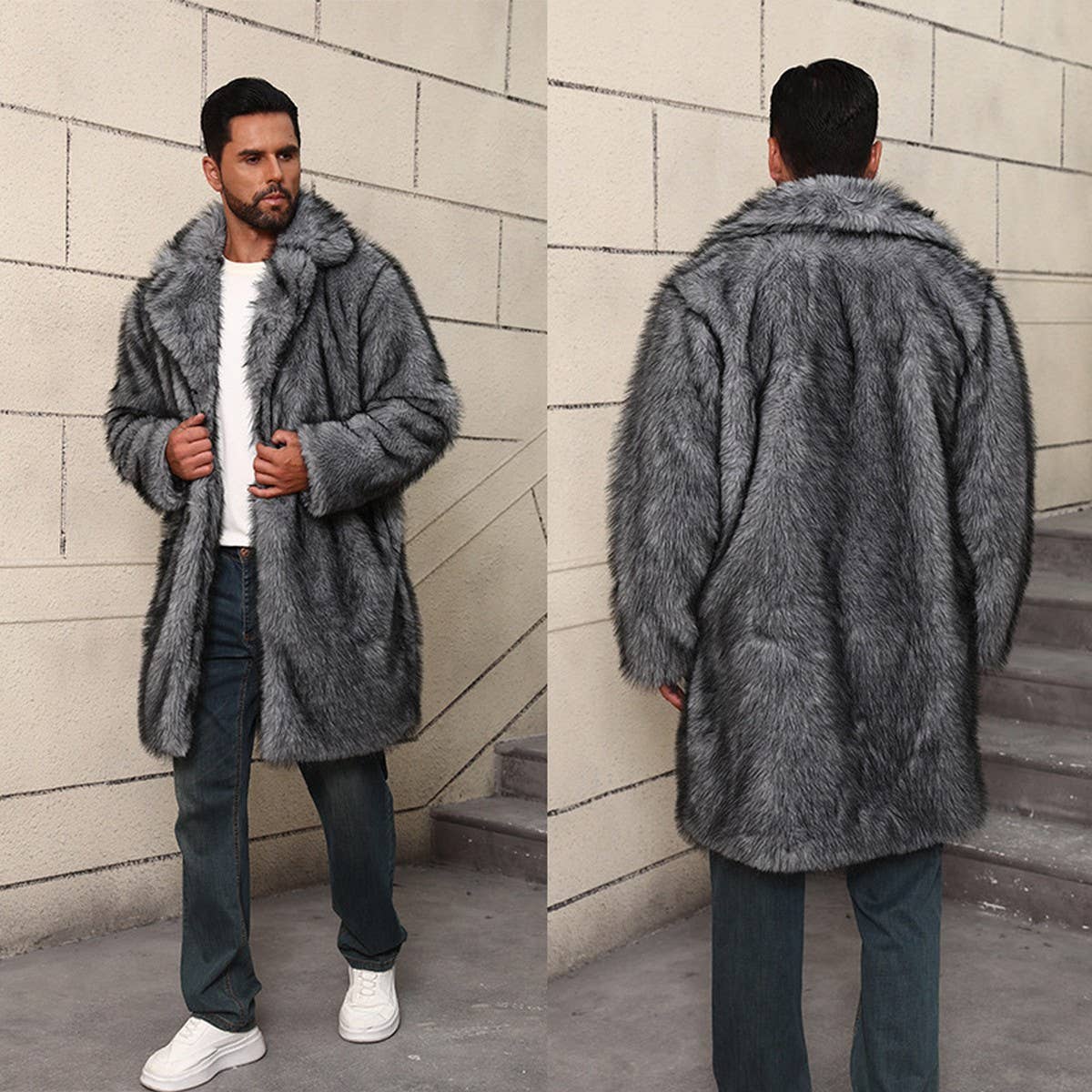 Men¡¯s Faux Fur Coat Mid-Length Blazer Style