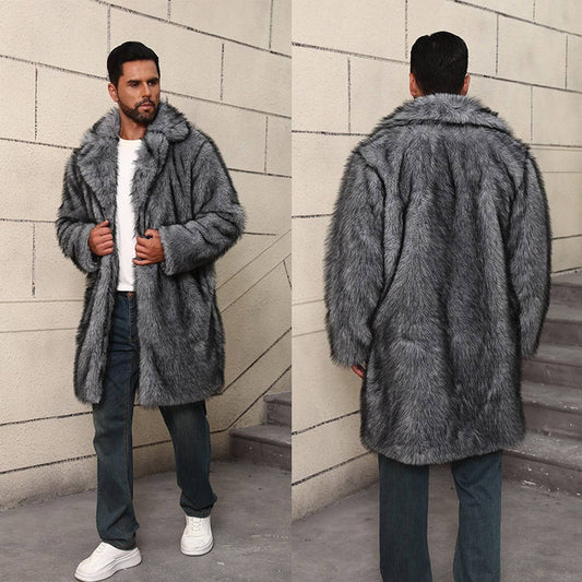 Men¡¯s Faux Fur Coat Mid-Length Blazer Style