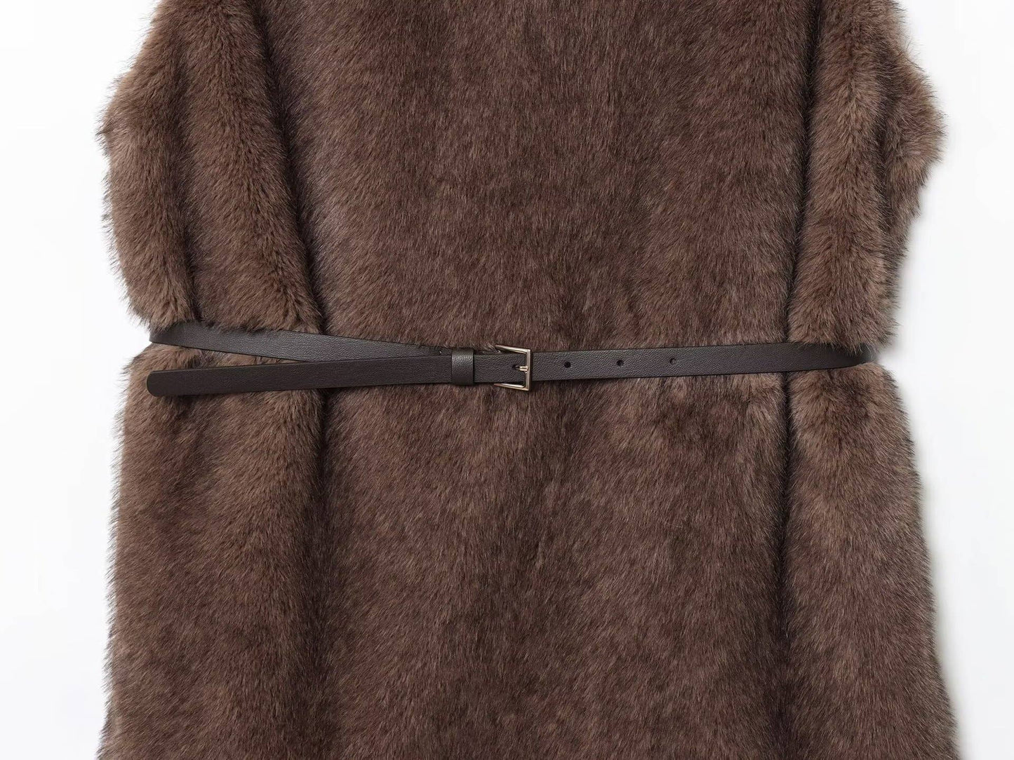 Sleeveless,belted,high-necked fashion furry vest
