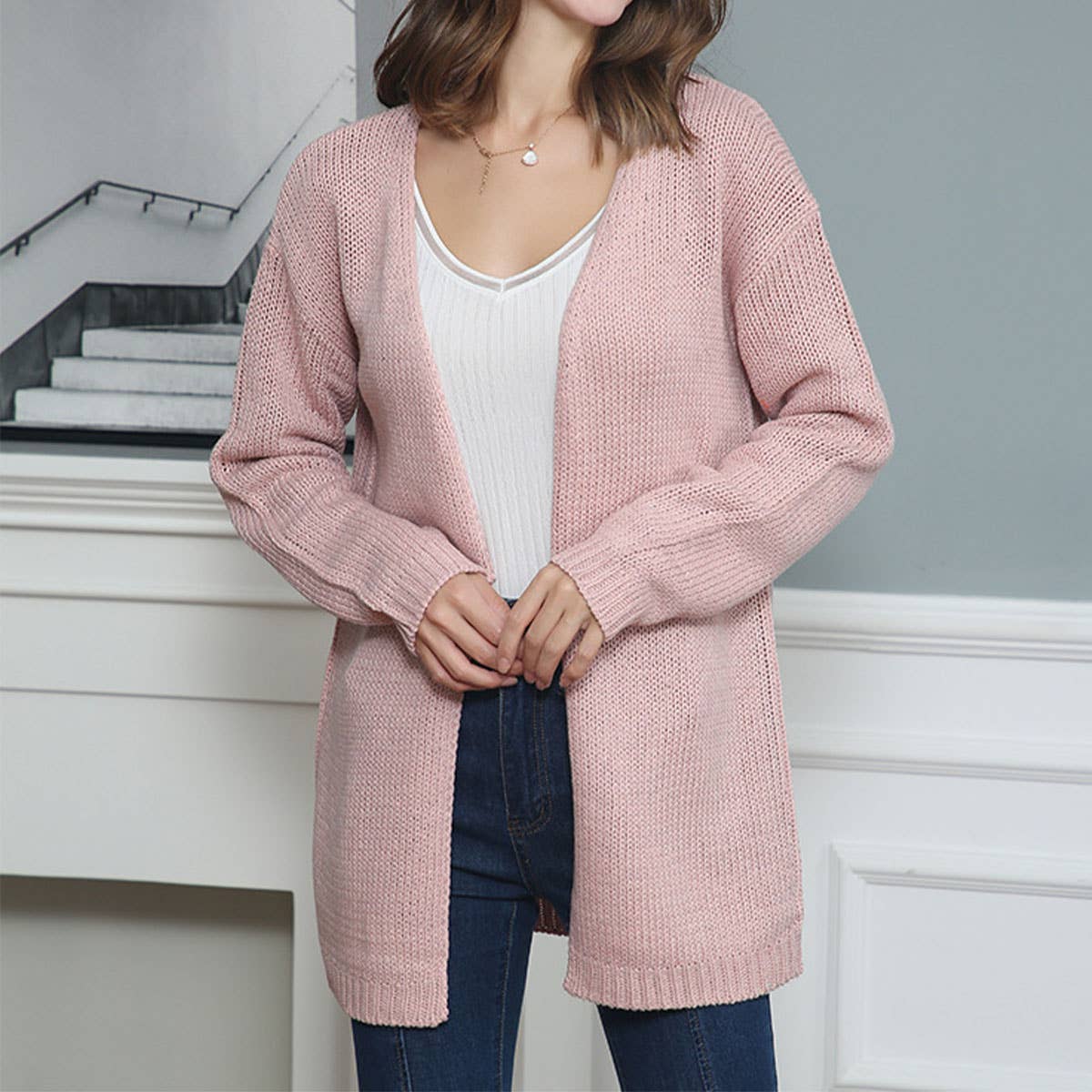 LONG SLEEVE SOLID COLOR LOOSE MID-LENGTH CARDIGAN