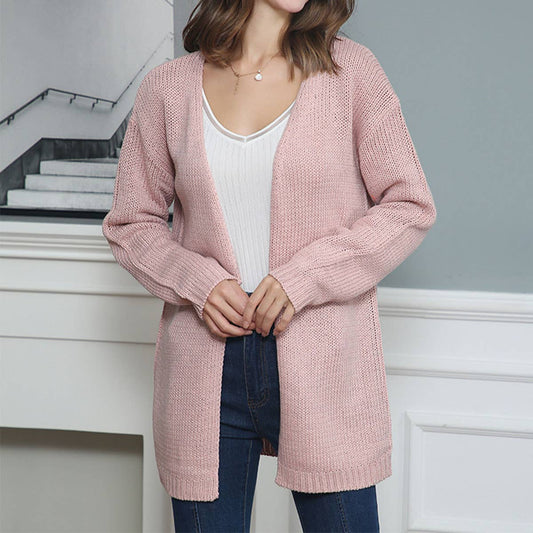 LONG SLEEVE SOLID COLOR LOOSE MID-LENGTH CARDIGAN