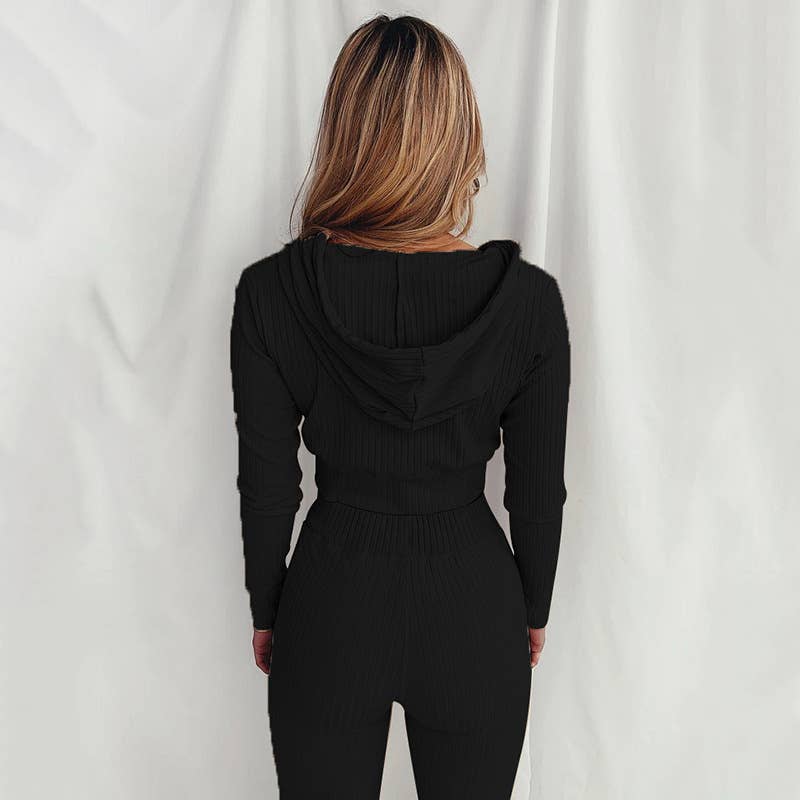 HOODED LONG-SLEEVED SLIM-FIT ATHLEISURE SUIT