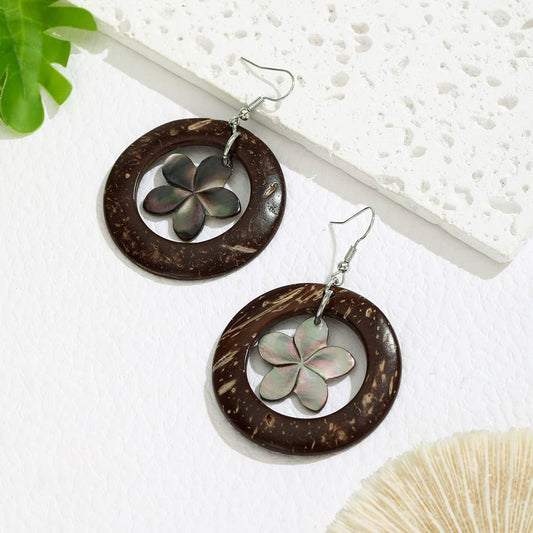 SIMPLE AND FASHIONABLE HOLLOW BLACK SHELL EARRINGS