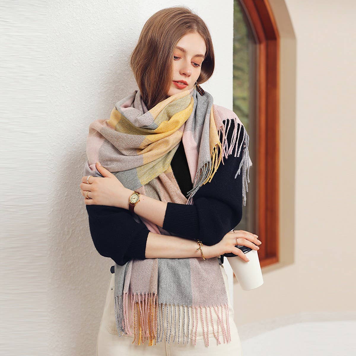 WINTER THICK WARM SHAWL KNIT LARGE PLAID SCARF