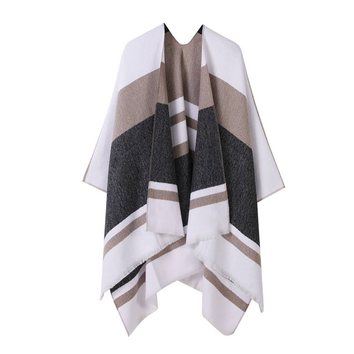 COLORBLOCKED AND BARRED CAPE WITH OUTER CAPE