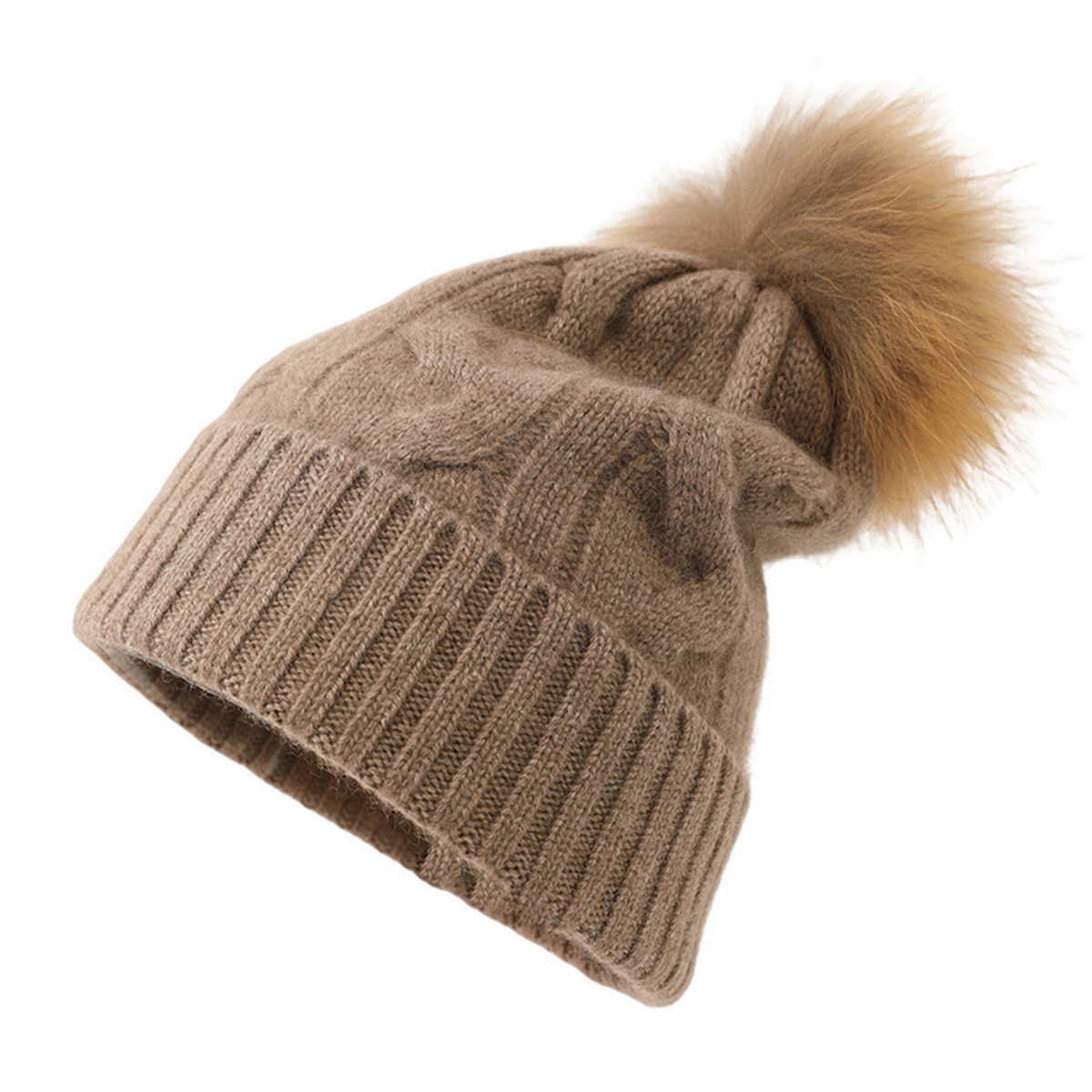 Winter Knit Pom Pom Hat ? Soft Cashmere for Her_CWAH3996