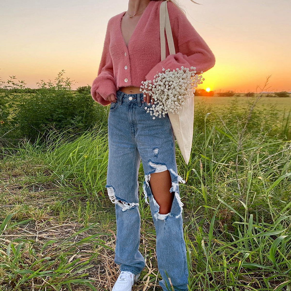 Summer Ripped Denim ??Loose Straight Leg Pants_CWJP0621