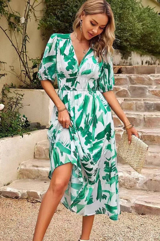 CWDMD5833_FLORAL V-NECK CINCHED WAIST MAXI DRESS