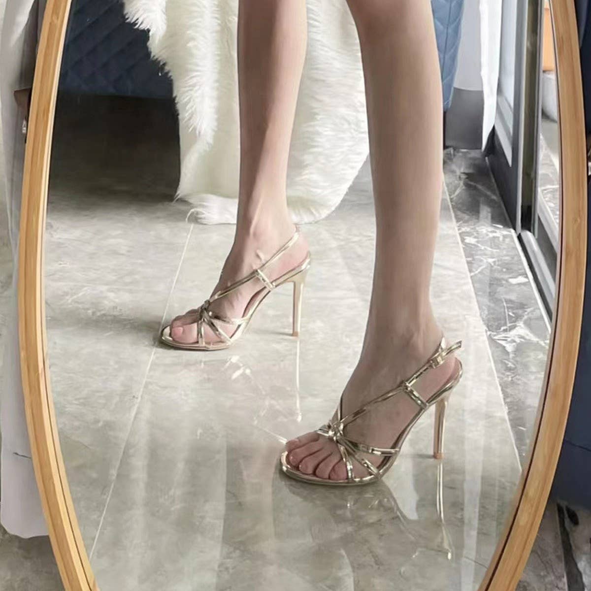 GOLD SLIM HEELS FASHIONABLE VERSATILE HIGH HEELS