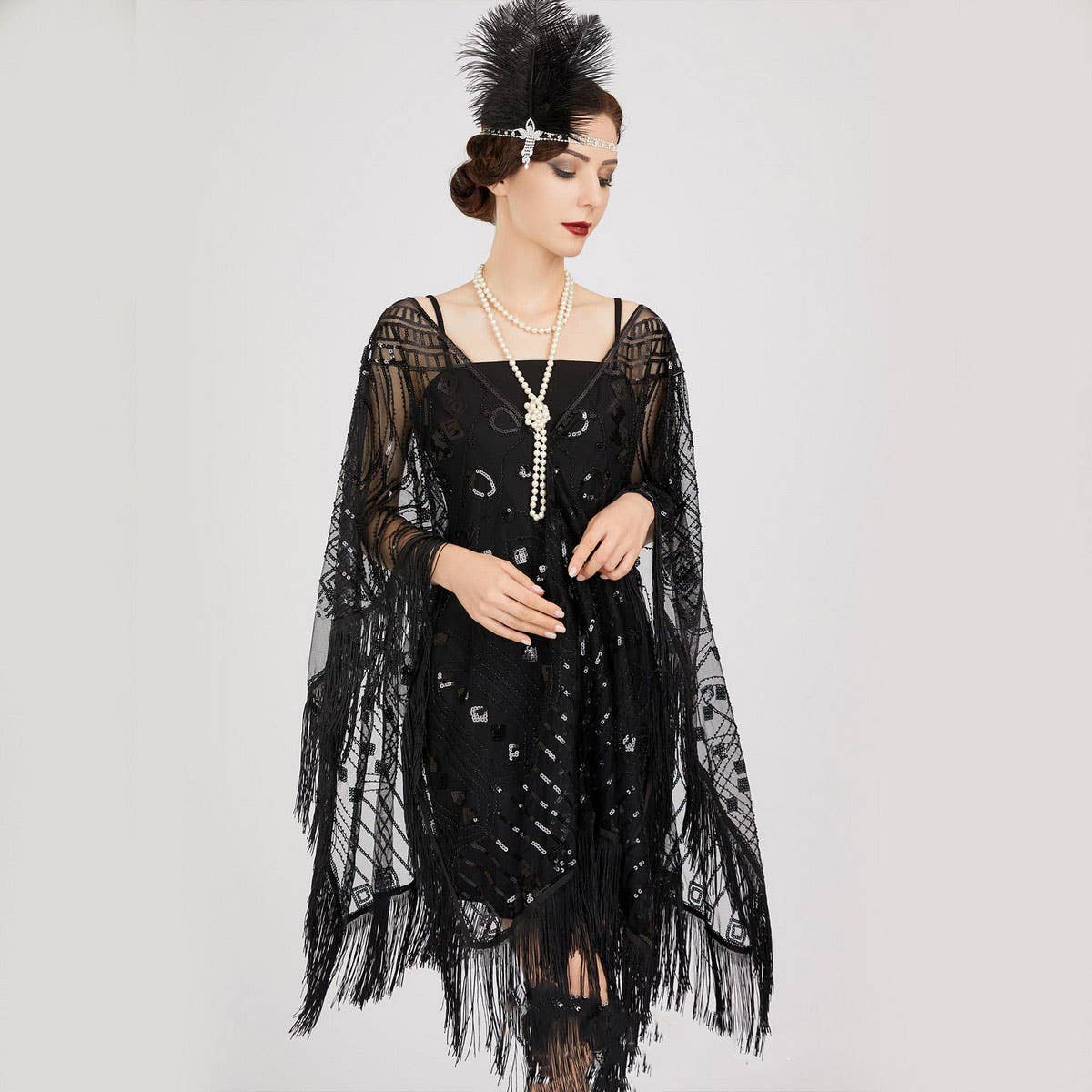 Elegant Sheer Sequin Fringe Wrap ? Formal Dress
