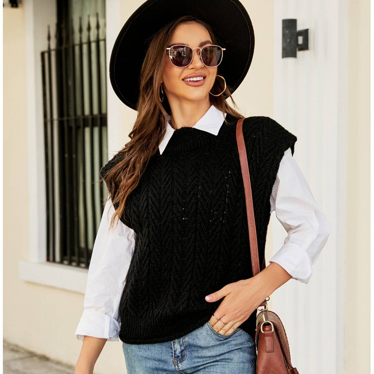 Knit everything with coarse needle solid color vest