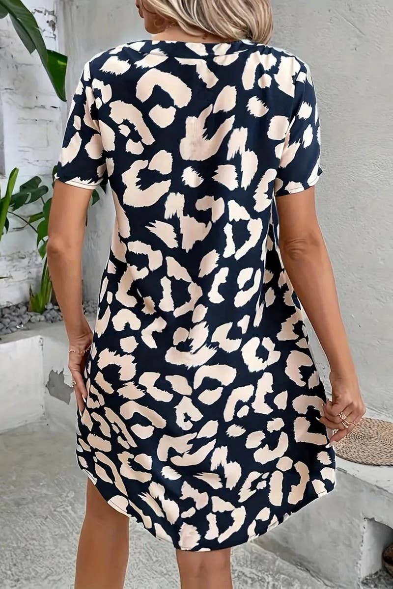 CWDSD8111_NEW SUMMER V-NECK SHORT SLEEVE DRESS