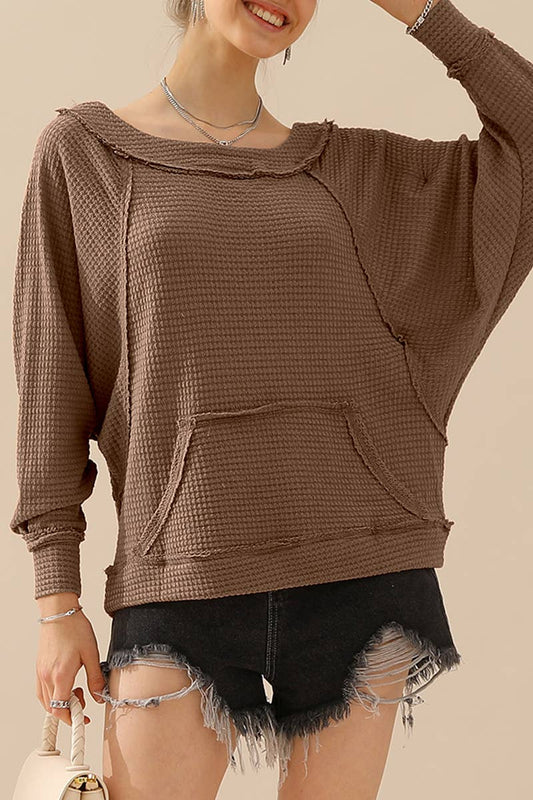 Cwttl1098_Boat Neck Pullover Sweater Pocketed Knit Top