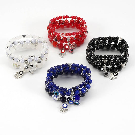 CWAJE05701_BOHO MULTI LAYER GLASS CERAMIC BEADED BRACELET