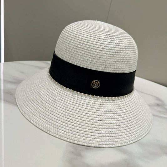 Summer dome pearl straw hat for women_CWAH3580