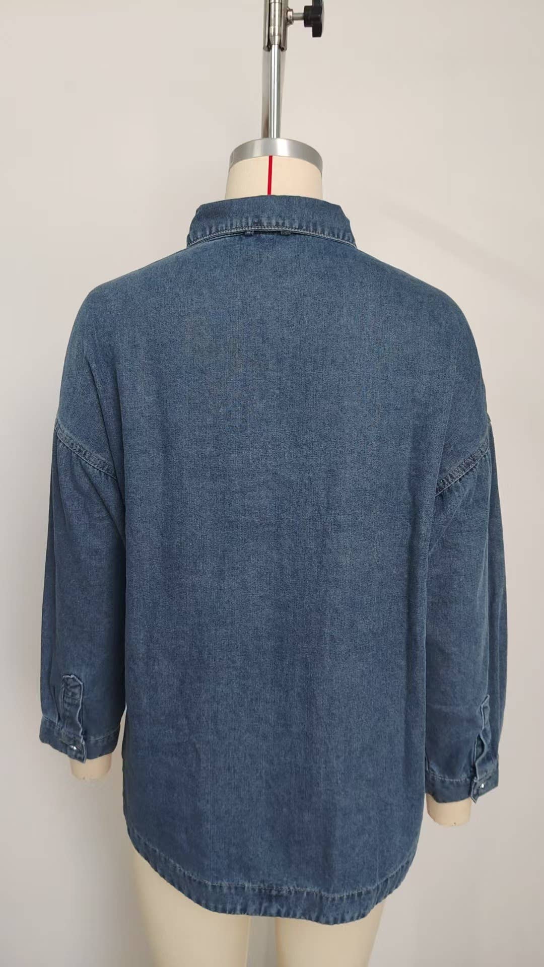 Washed vintage loose casual split denim shirt