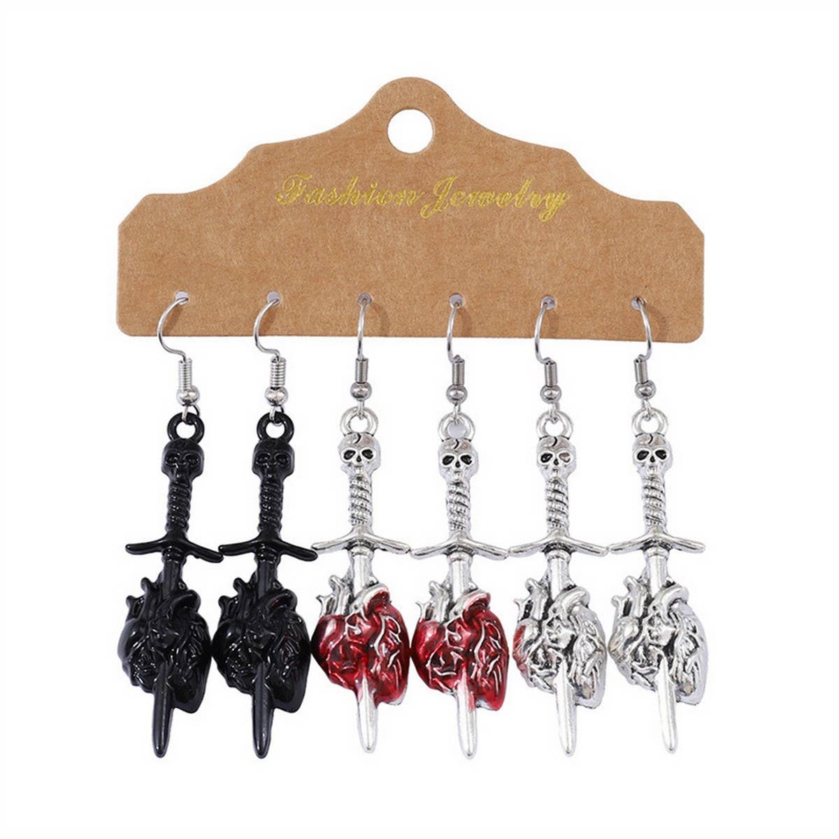 HALLOWEEN SWORD PIERCING HEART EARRINGS
