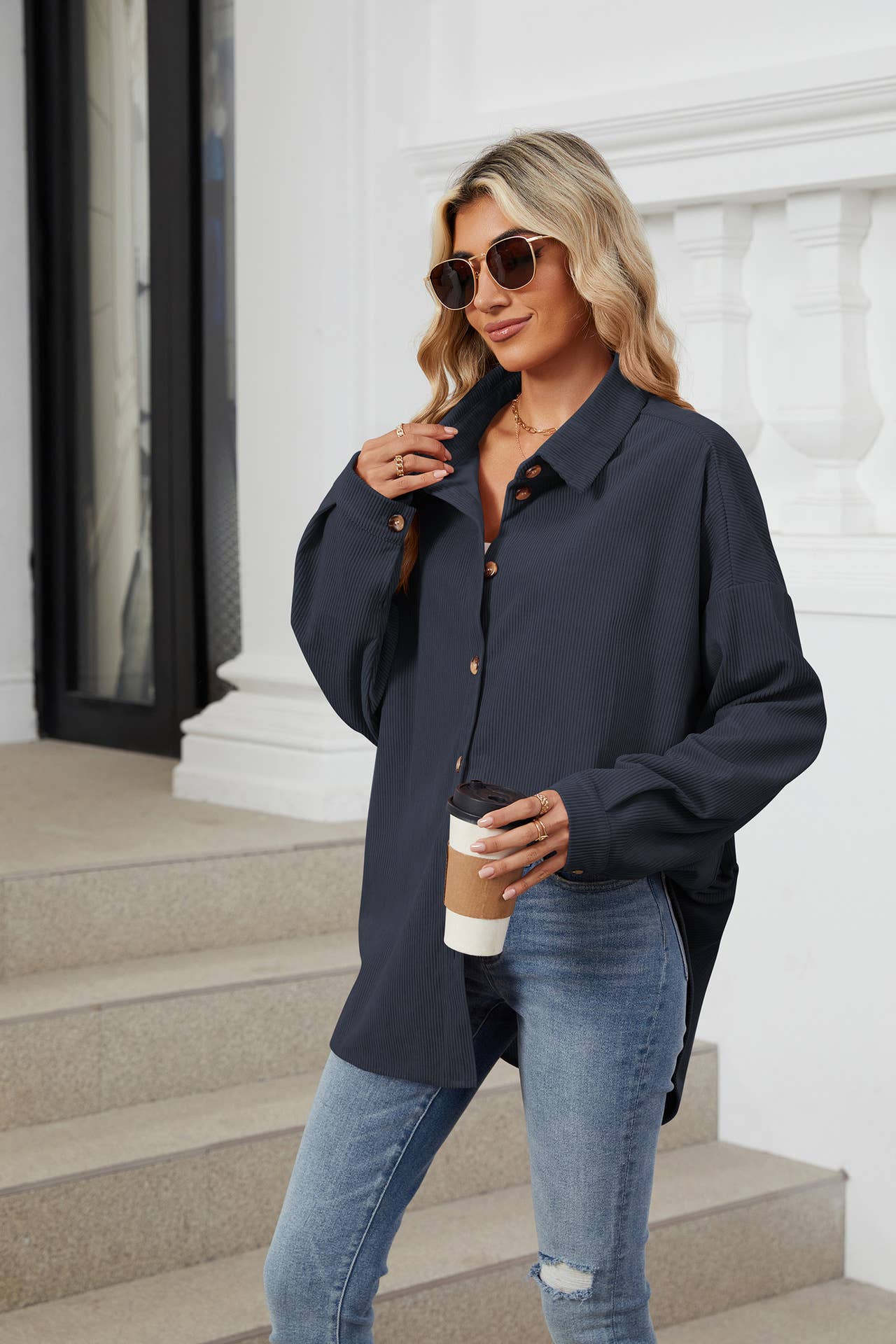 LAPEL BUTTON-DOWN LONG-SLEEVED SHIRT JACKET