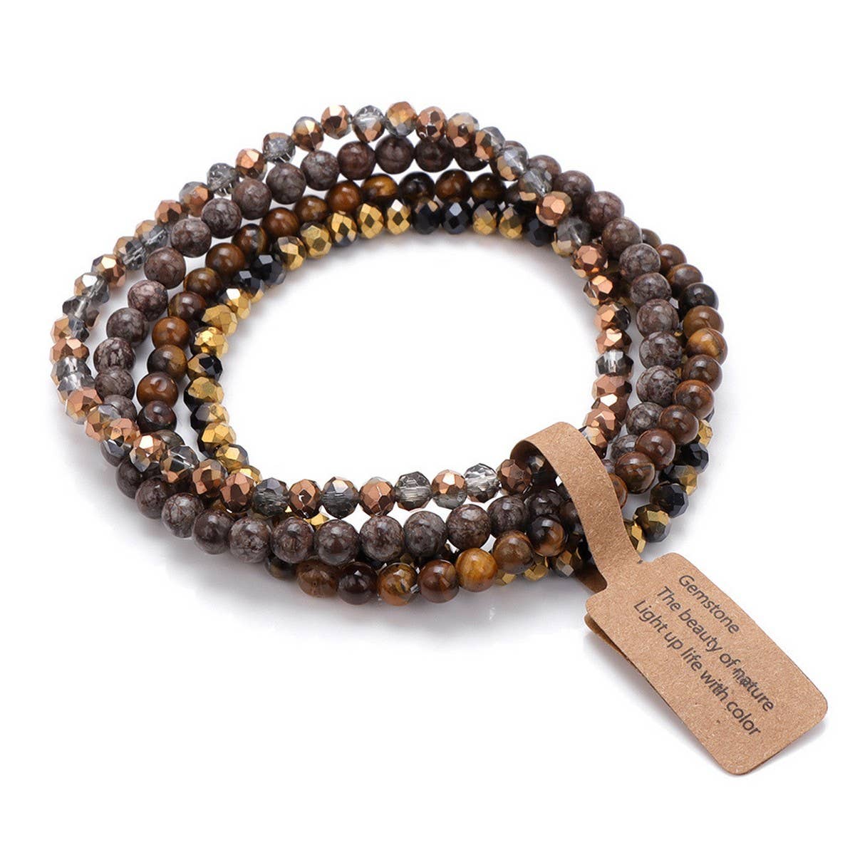 CWAJE4304_GLASS BEAD STONE BEADED FOUR-PIECE BRACELET