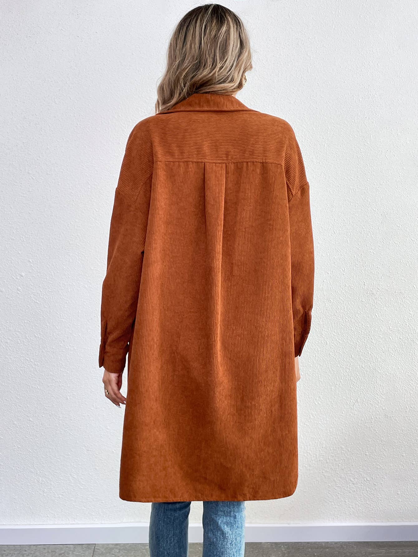 LONG SLEEVE SINGLE BREASTED CORDUROY LONG CARDIGAN