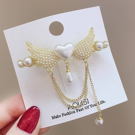 SWEET HEART TASSEL SPRING CLIP PEARL HAIRPIN