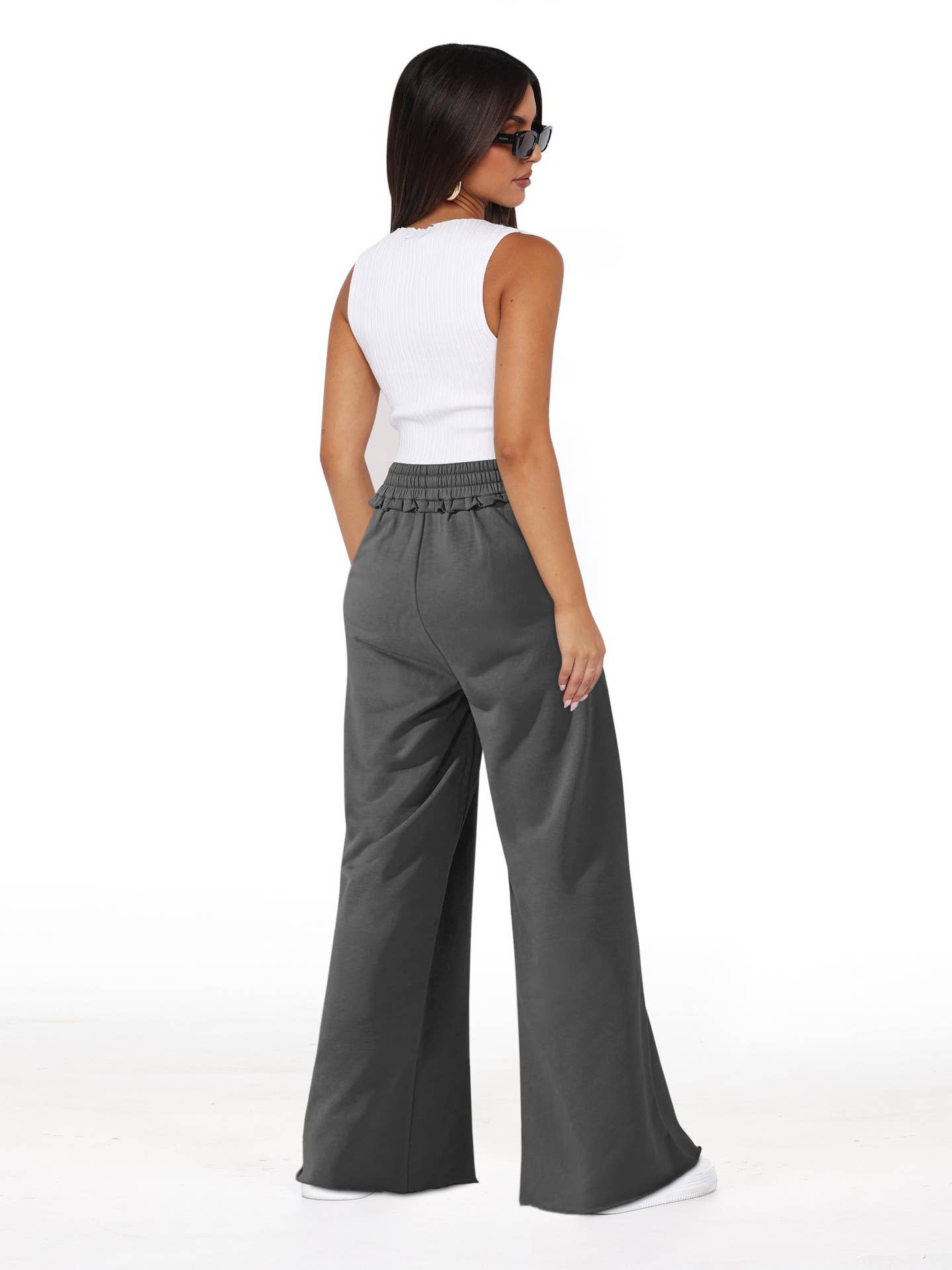 Loose casual lace-up straight-leg casual pants