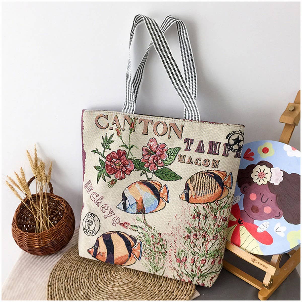 LARGE CAPACITY ETHNIC STYL CANVAS SHOULDER TOTE BAG_CWAB1670