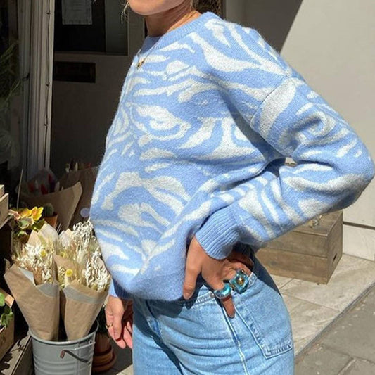 ANIMAL PRINT PULLOVER WITH LOOSE COLLAR