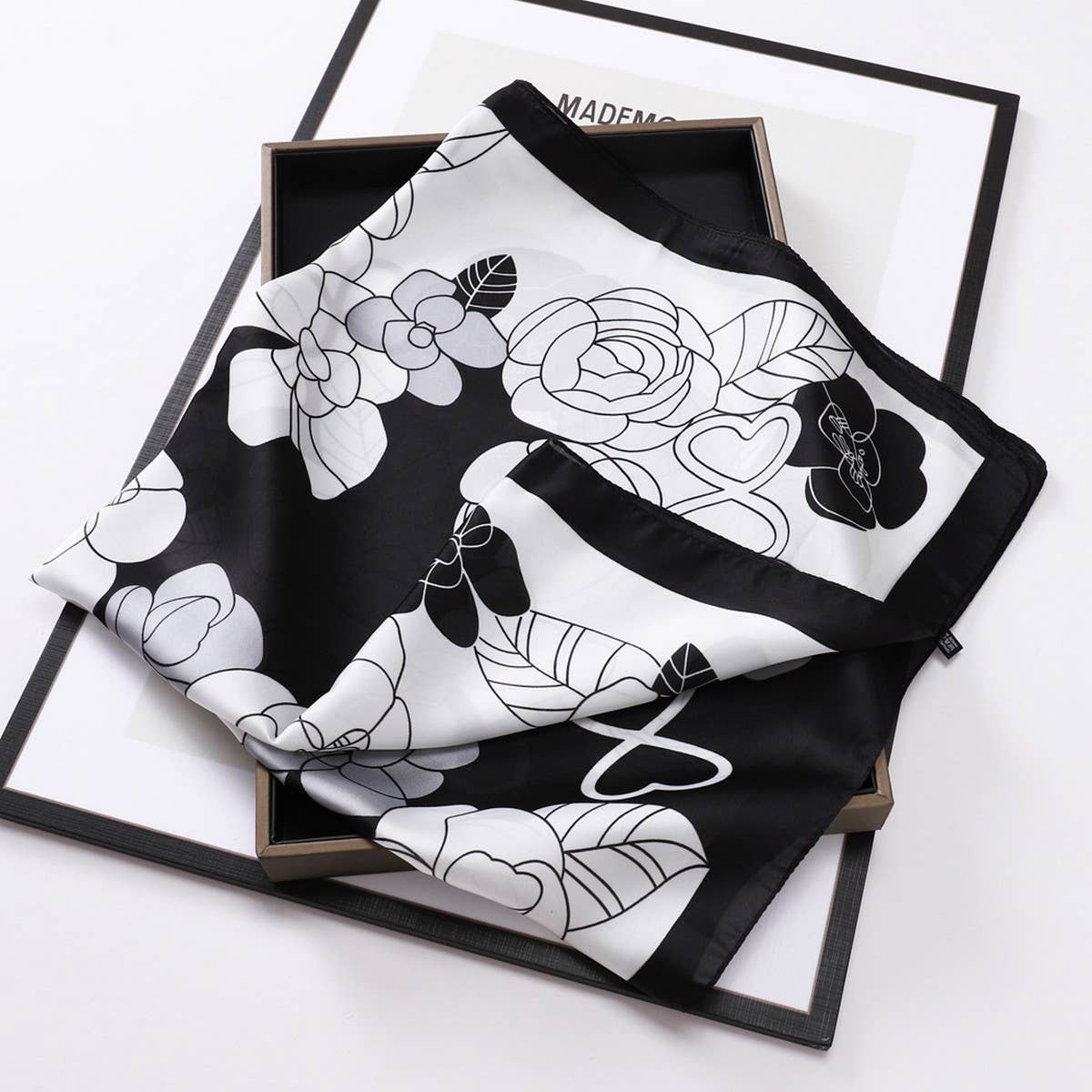 Vintage Letter Print Satin Square Scarf for Women