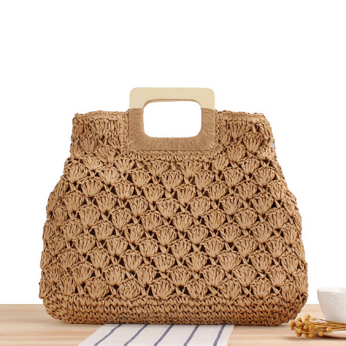 FAN FLOWER PORTABLE HOLLOW STRAW BAG_CWAB2121