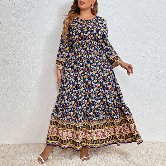 Elegant Cotton Linen Floral Dress for Wom