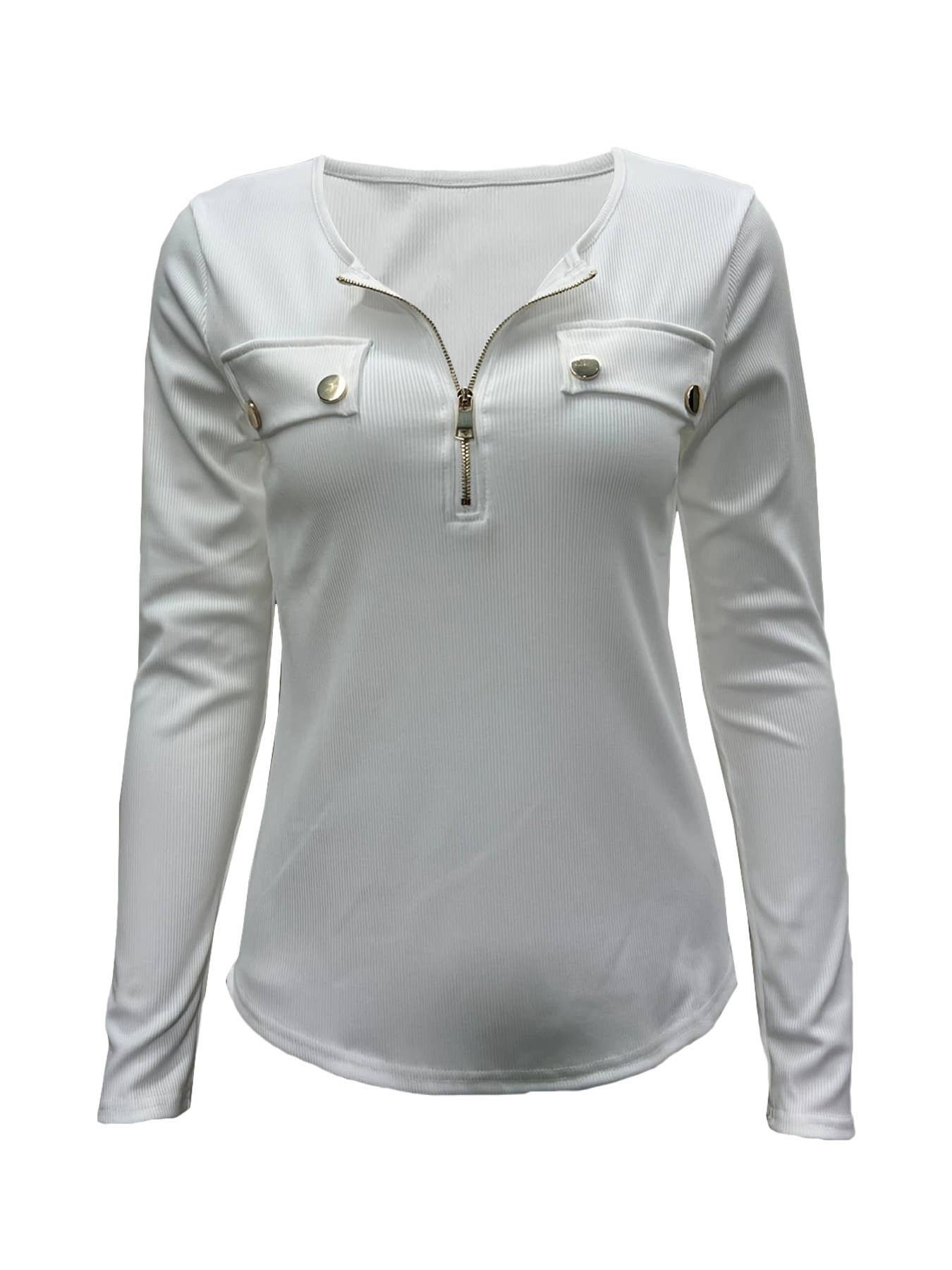 KNIT SLIM-FIT LONG-SLEEVED PULLOVER ZIPPER TOP