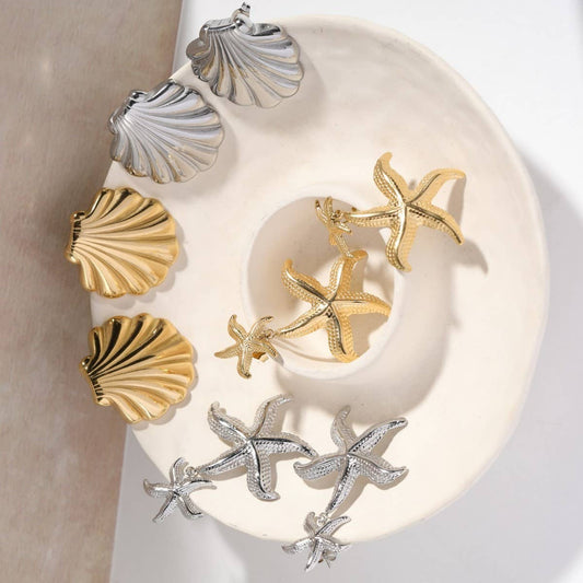 Design stainless steel shell starfish earrings