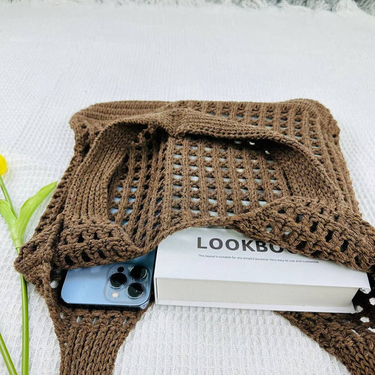 CWAB4576_SOLID COLOR KNITTED HOLLOW SHOULDER WOVEN BAG