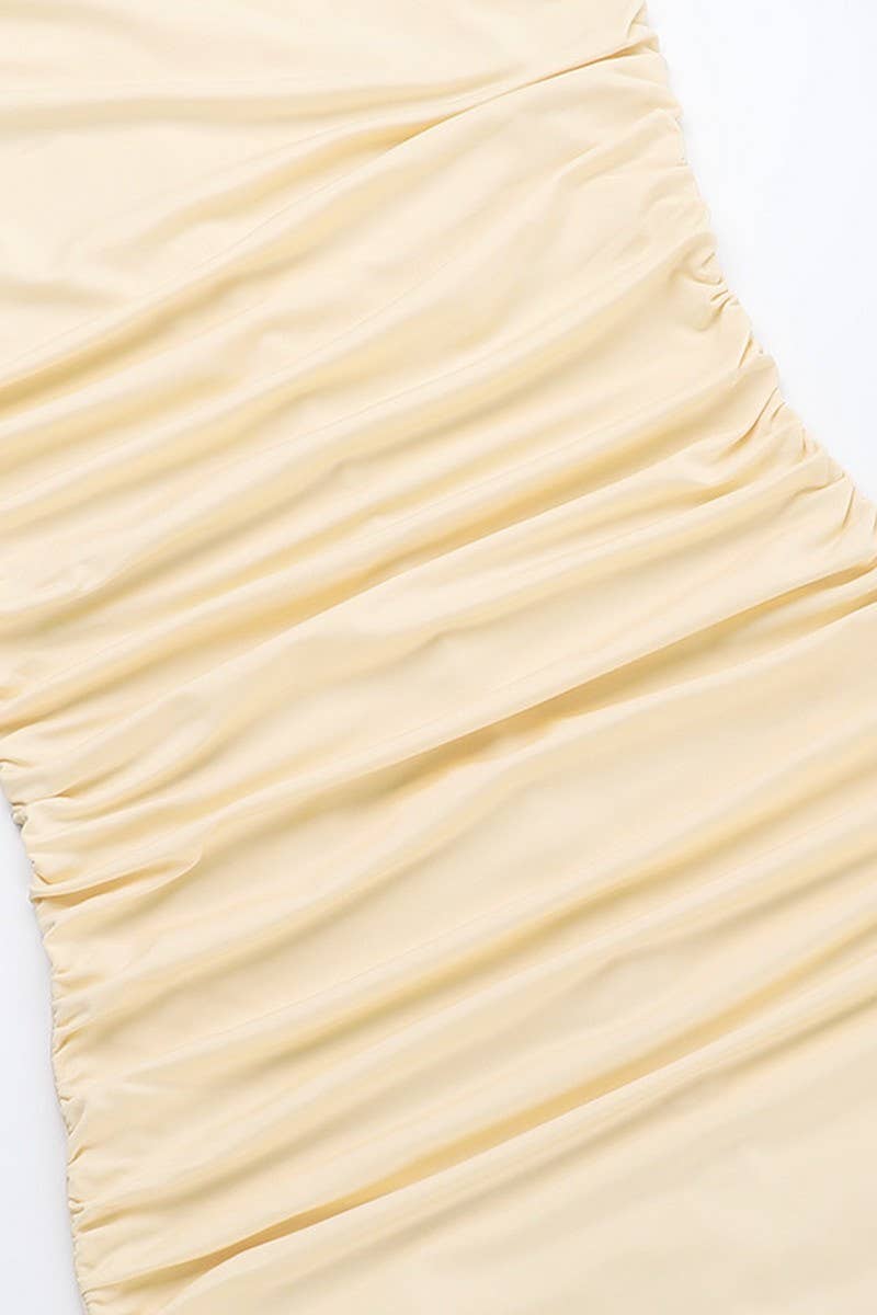 CWDMD5048_OFF-SHOULDER RUCHED BODYCON GOWN DRESS
