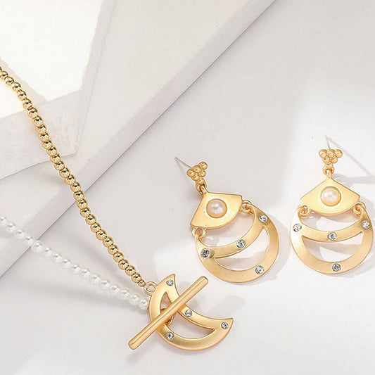 AUTUMN MATT GOLD MOON NECKLACE EARRING SET_CWAJE2915