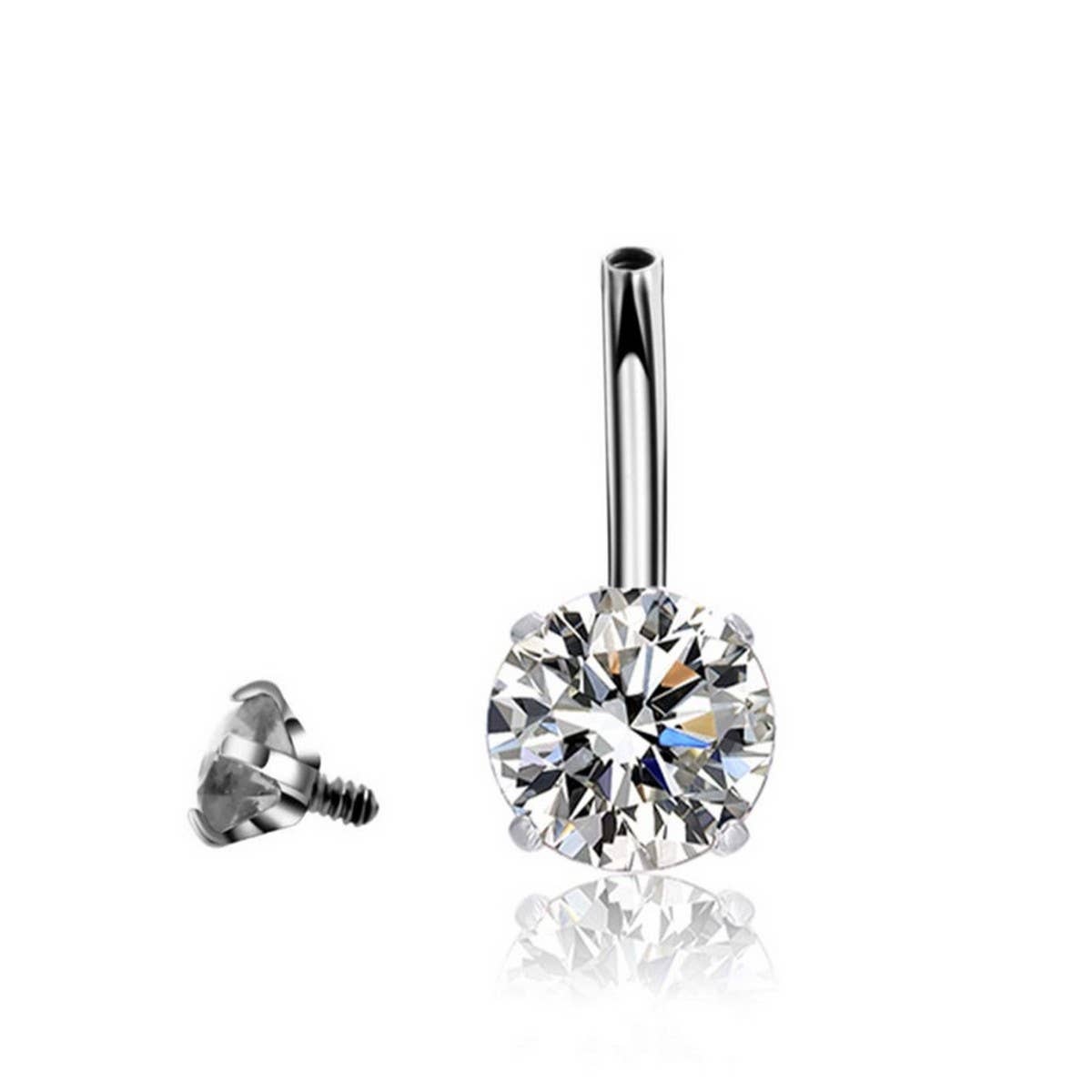 Double CZ Ball Belly Ring ? Prong Set Design