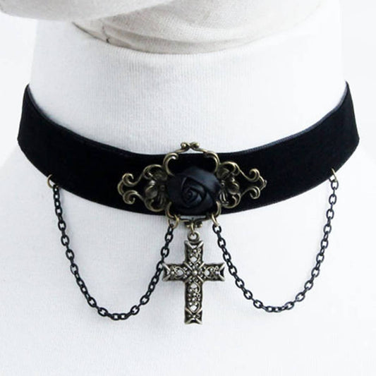 HALLOWEEN CROSS GOTHIC PUNK SHORT NECKLACE