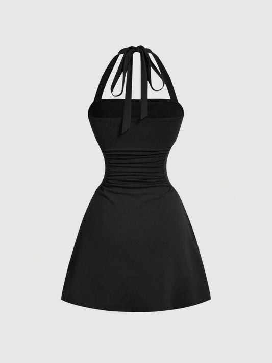 Slim high waist elegant sexy halter-neck dress
