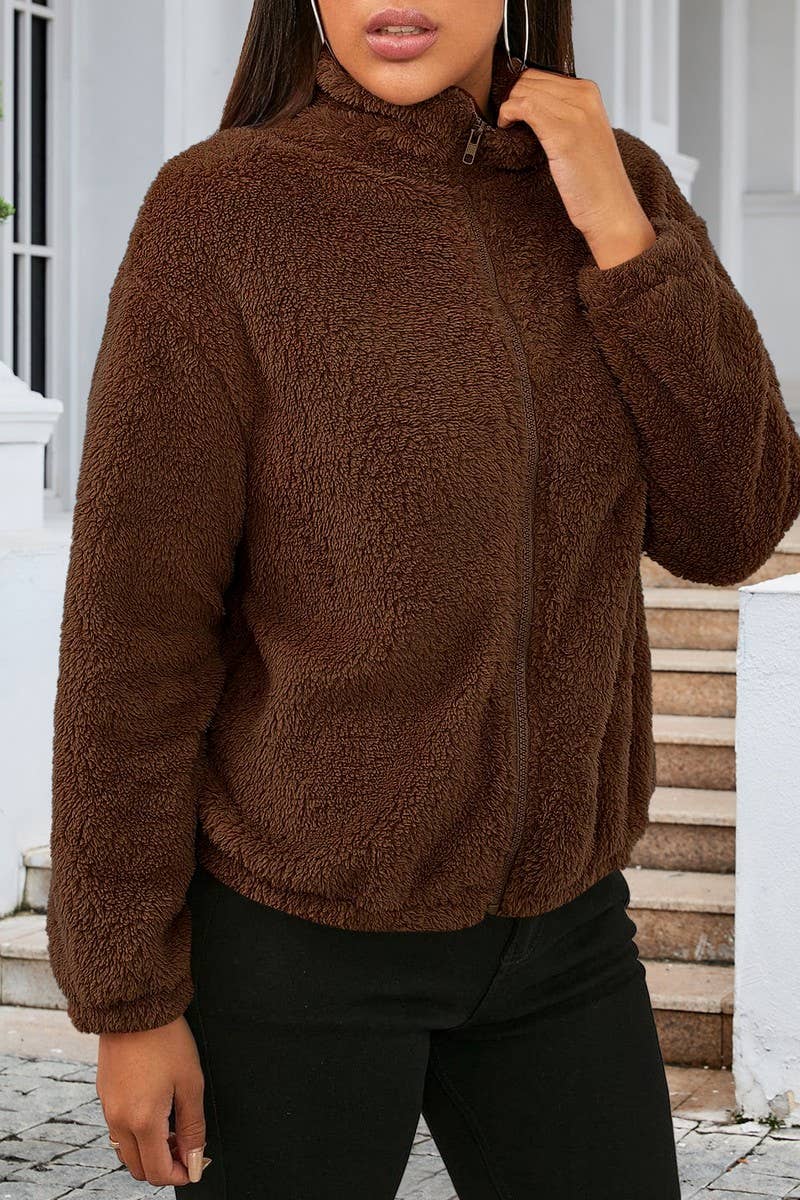 CWOCO0333_LONG-SLEEVED PLUSH LOOSE WARM CARDIGAN