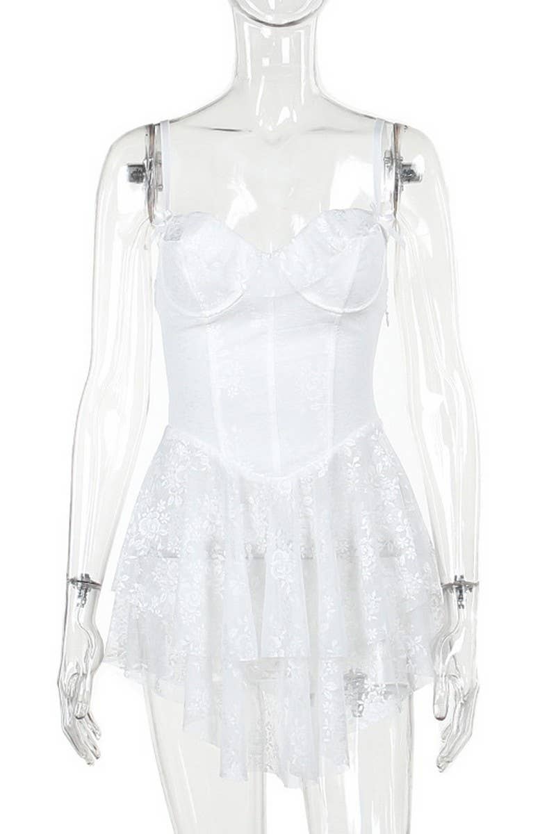 CWDSD6729_SEXY HOT GIRL SUSPENDER RUFFLE LACE A-LINE DRESS