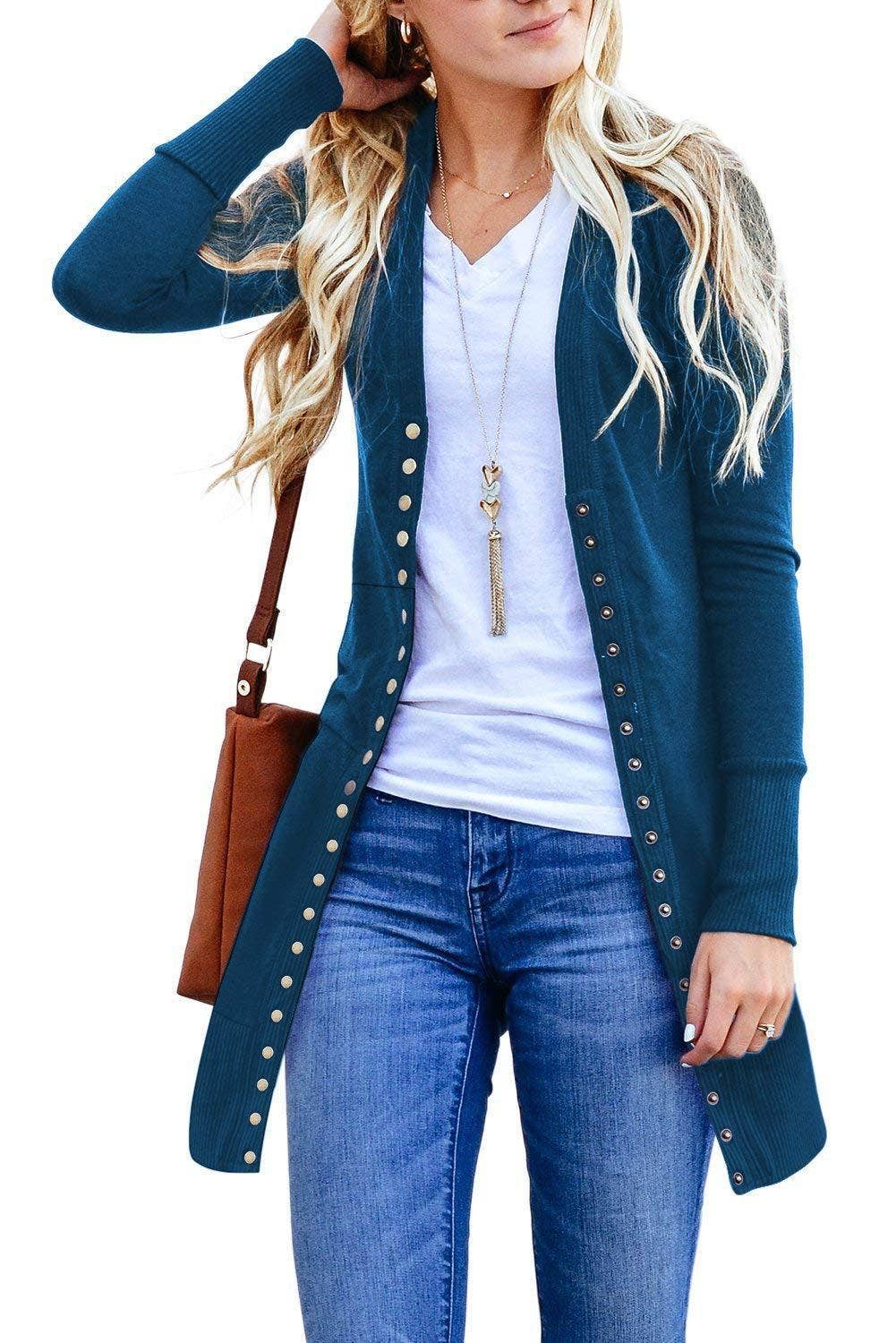 V-NECK LONG SLEEVE LONG SINGLE-BREASTED CARDIGAN