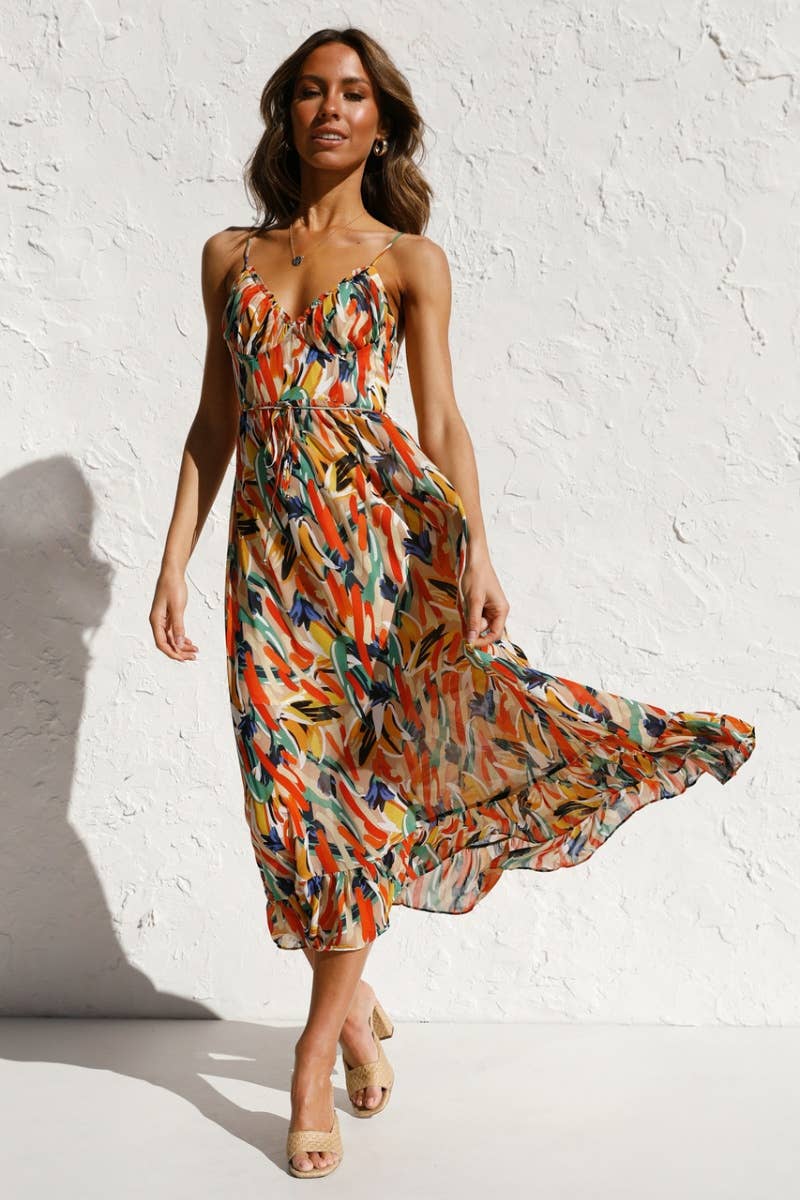CWDHL0280_WOMEN'S SUMMER PRINT SEXY HALTER LONG DRESS