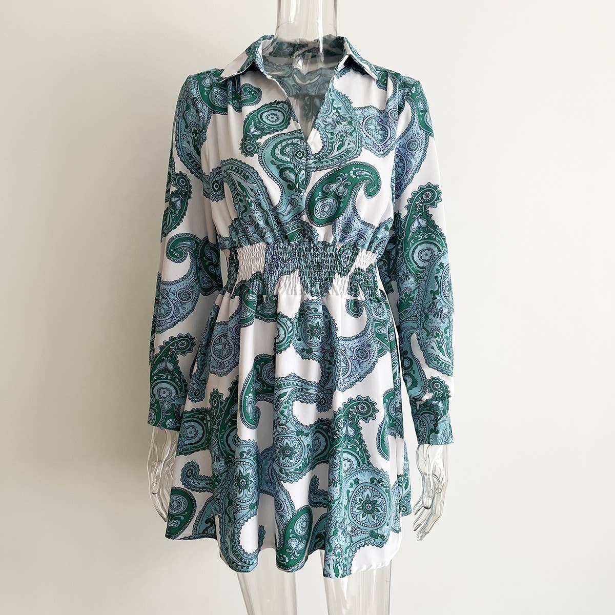 VINTAGE PAISLEY PRINT SHIRT NECK DRESS