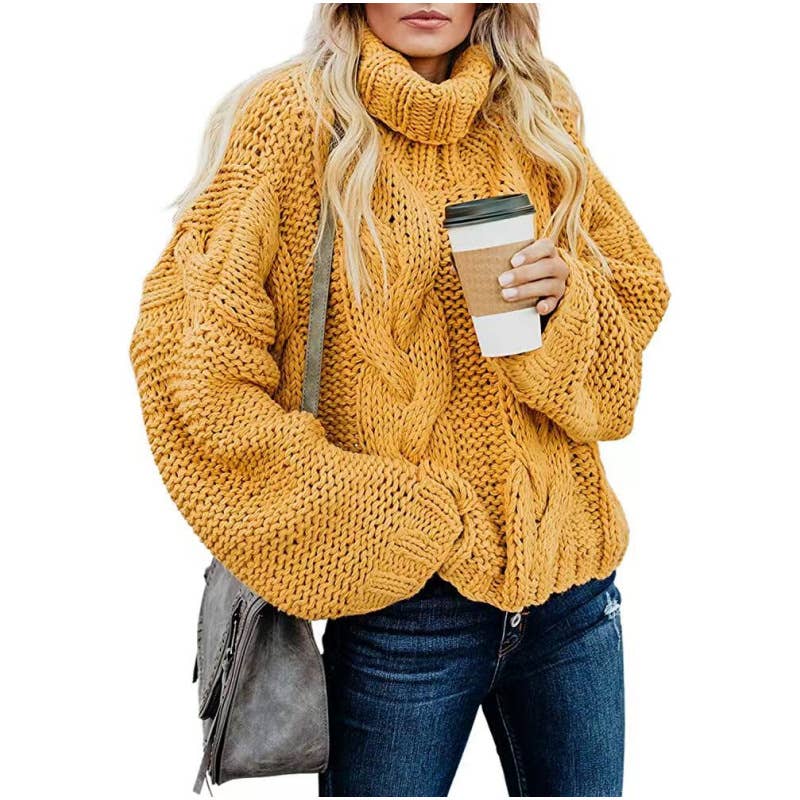 Laid-back solid-color tweed high-neck sweater