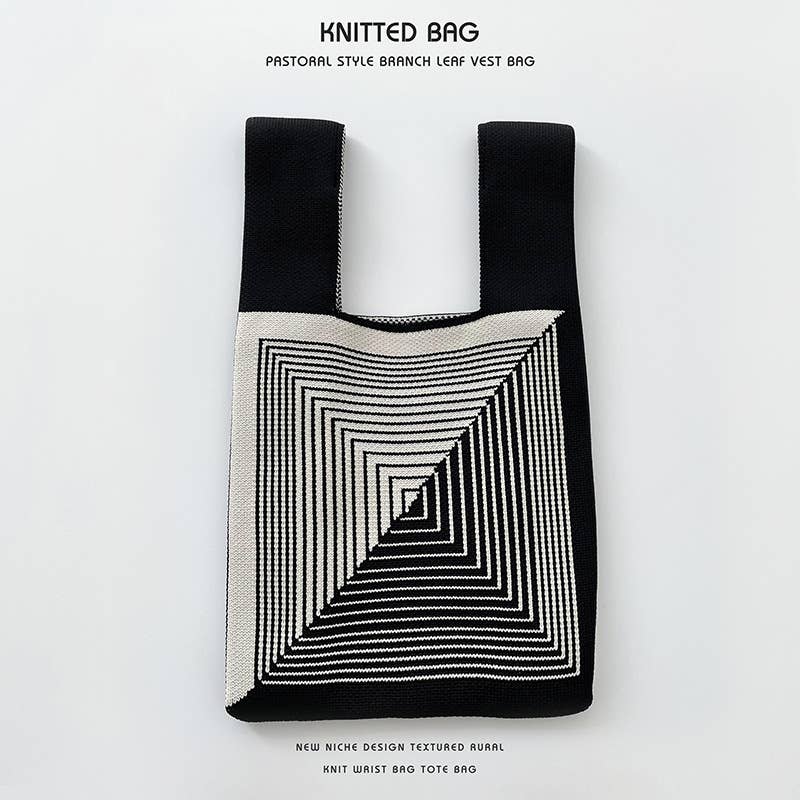 Heart-shaped color-blocked knitted handbag