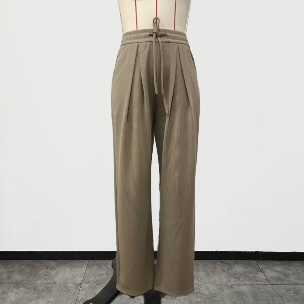 HIGH WAIST DROP KNIT DRAWSTRING WIDE-LEG PANTS
