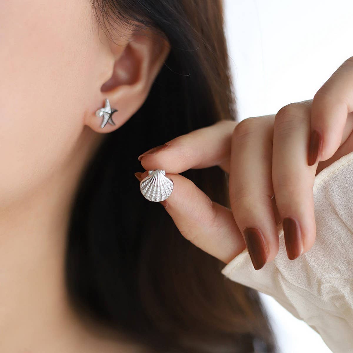 Gold Plated Ocean Star Pearl Asymmetric Earrings